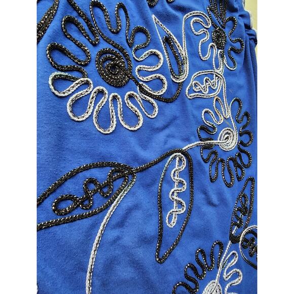 TOP-LAUREN MICHELLE-Royal Blue-Metallic Detail-Sleeveless-Ruffled-Size Medium - Picture 9 of 16